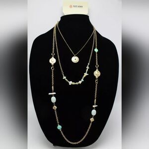 Ruff Hewn Gold and Blue Layered Multi Necklace Set 19" NWT